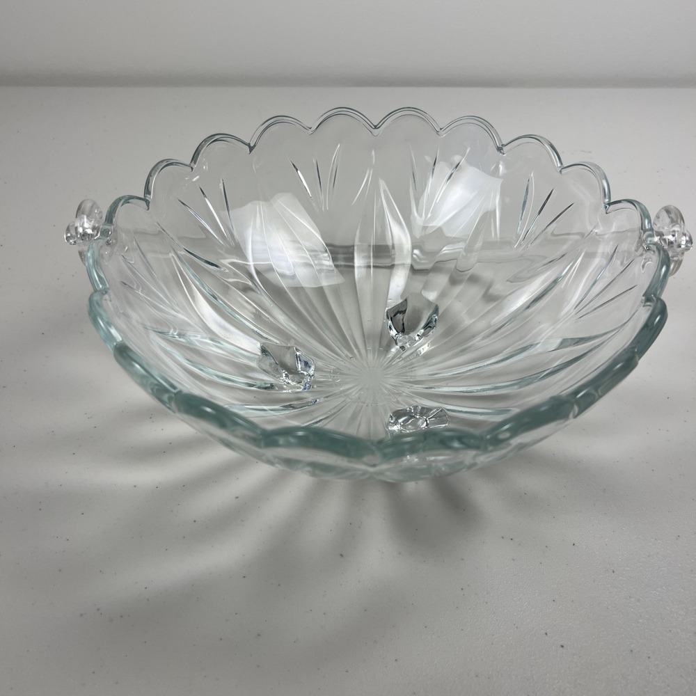 Vintage 3 Footed Glass‎ Fruit Bowl With Lucite Handle 10"